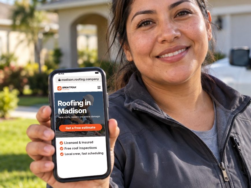 madison.roofing.company open in a phone browser